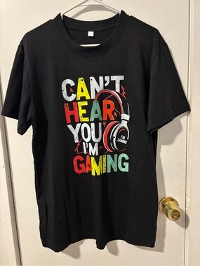 Graphic 'Can't Hear You I'm Gaming' Short Sleeve Tee - Black
